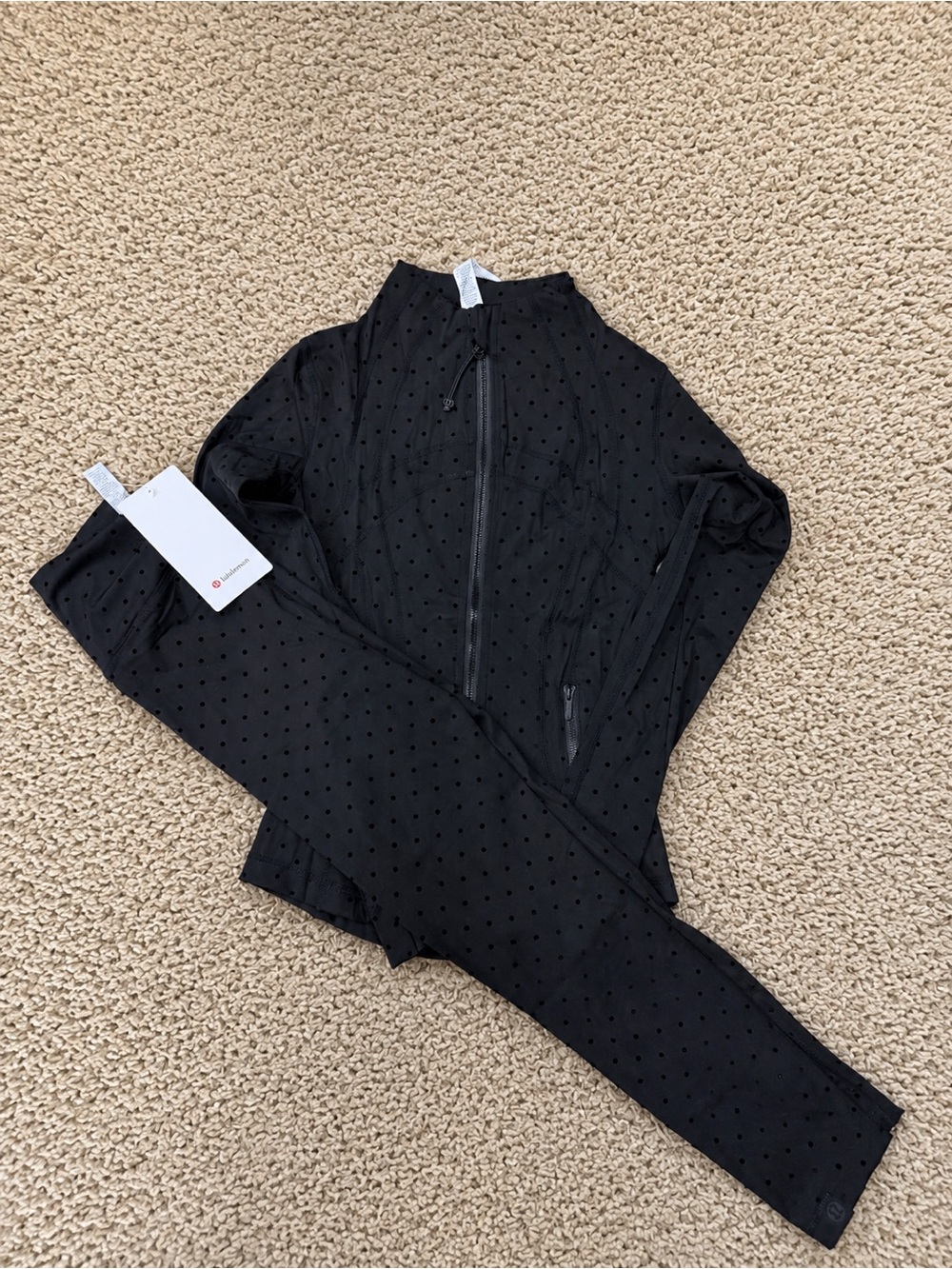 Lululemon Define Black Polka Dot Matching Jacket and Leggings Set